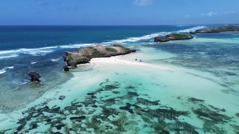 Aerial view of the reef, sandbar and shallows off Watamu